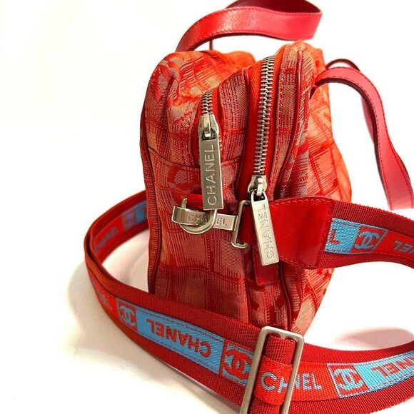 Authentic CHANEL CC Logo Sports Line Red Tote Bag Shoulder Bag Crossbody Bag - Picture 4 of 12